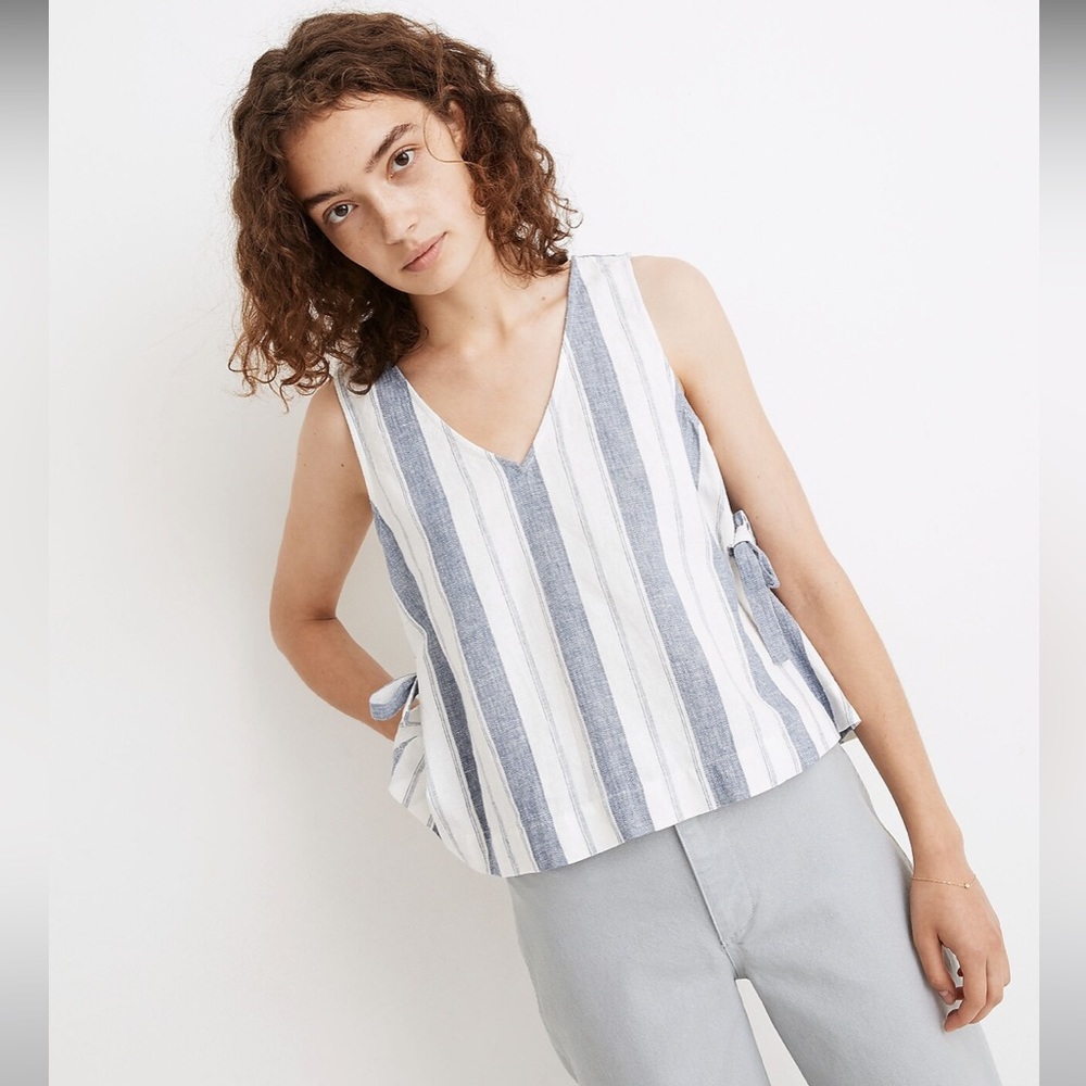 Madewell Linen-Blend Side-Tie Tank Top In Stripe, size Small
